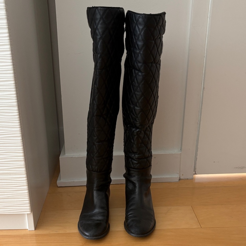 Stuart Weitzman Black Quilted Over the Knee Boots